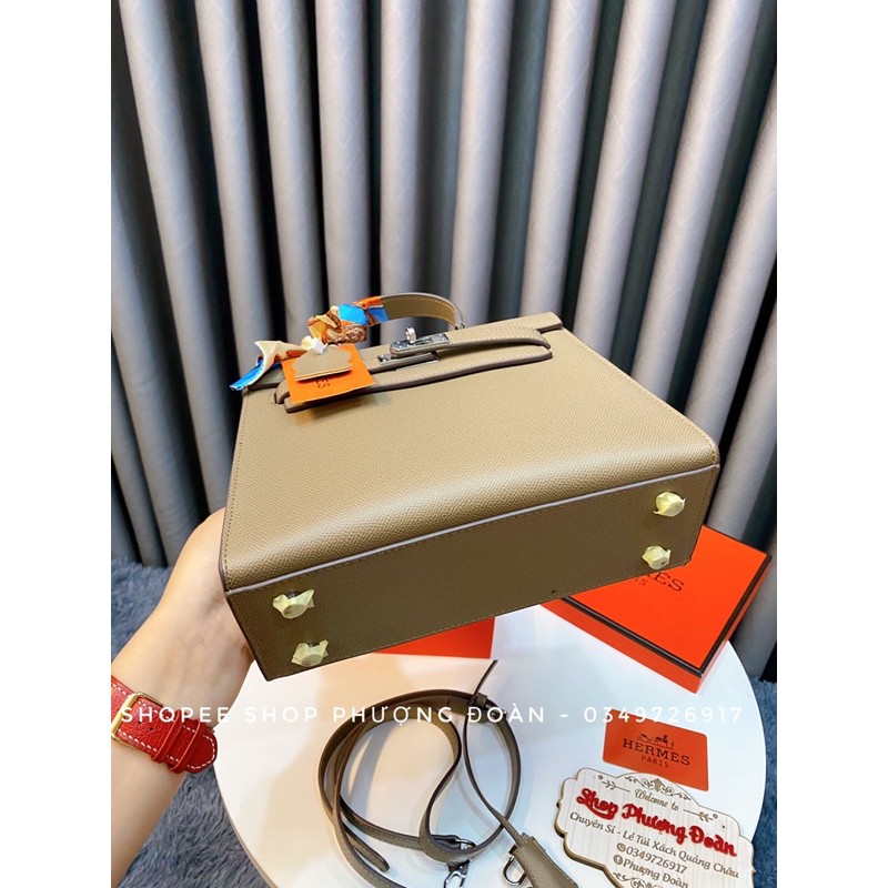 [KL25 FULL BOX]Túi da sần khoá trăng size 25cm tặng kèm khăn lụa