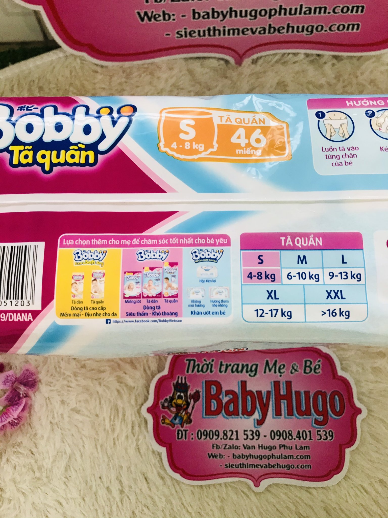 Tã quần Bobby size S 46 miếng ( Cho bé 4-8kg)