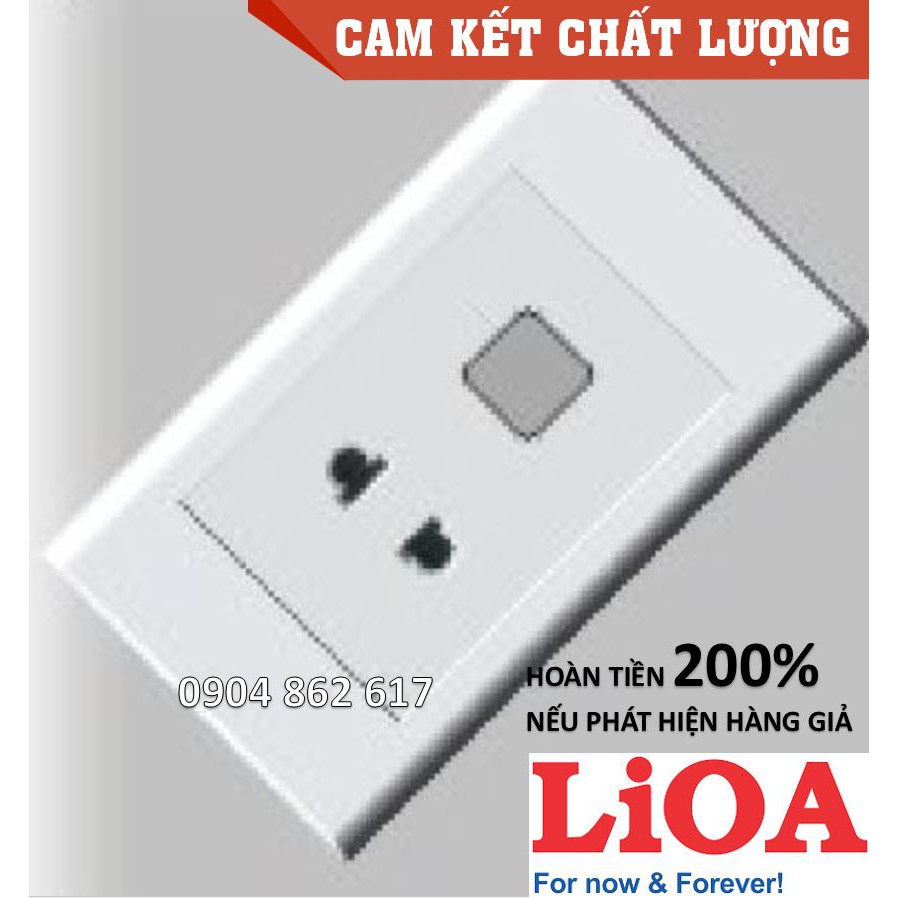 Mặt 1 ổ cắm + 1 lỗ LiOA chính hãng, Nhựa TRẮNG, tiếp điểm ĐỒNG