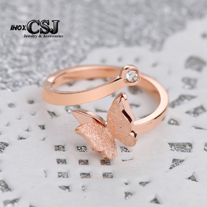 NHẪN TITAN CON BƯỚM PHUN CÁT FREE SIZE MÀU HỒNG siêu cute - tặng hộp đựng xinh xắn