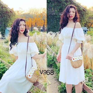 Váy maxi chân váy xếp ly trễ vai