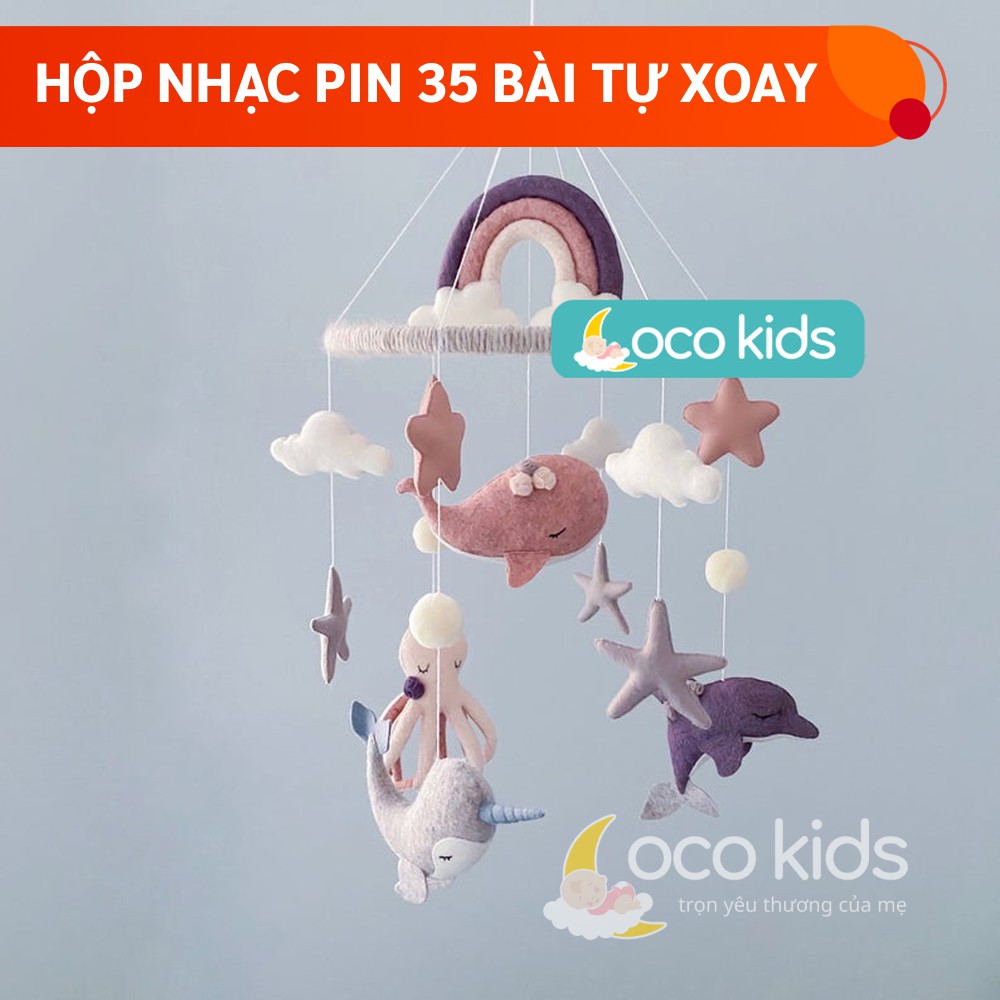 [MIỄN PHÍ THÊU TÊN BÉ] Đồ chơi treo nôi cho bé kích thích thị giác ảnh thật, có nhạc tự xoay mẫu ĐẠI DƯƠNG HỒNG