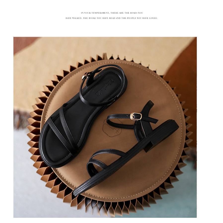 Giày sandal nữ đế bệt cao cấp GURI Sandal dây chéo quai mảnh đẹp thời trang Hàn Quốc