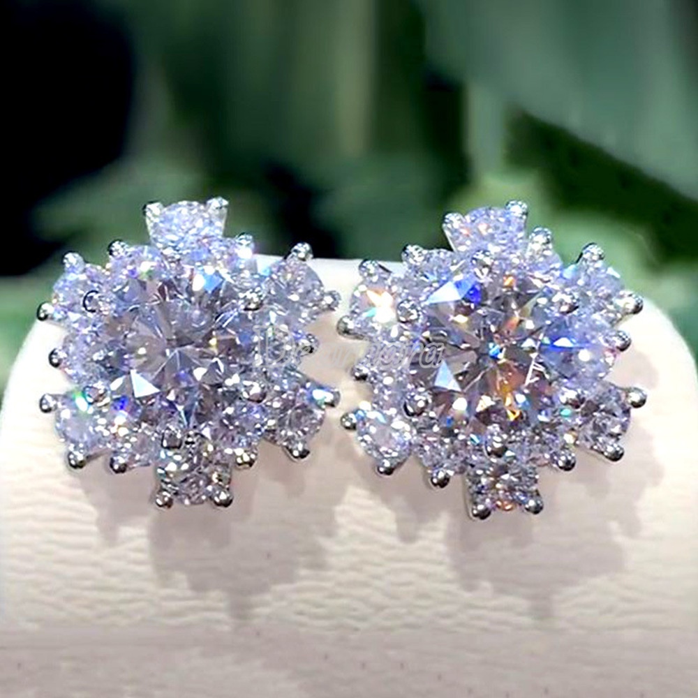 Đôi khuyên tai hình hoa đính đá thiết kế thời trang cho nữ