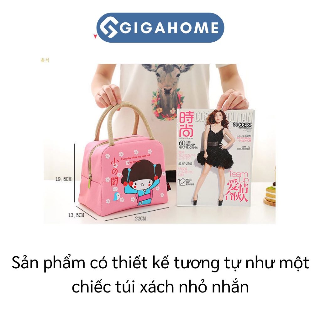 Túi Đựng Cơm Trưa Giữ Nhiệt GIGAHOME Họa Tiết Cô Gái, Chống Thấm Nước 4005