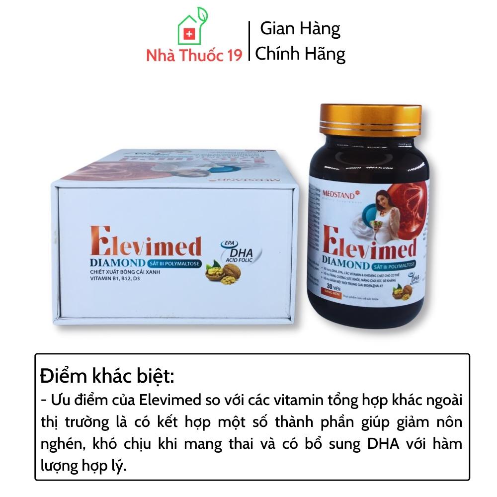 Vitamin Cho Bà Bầu ELEVIMED DIAMOND MEDSTAND Bổ Sung DHA, Acid Folic, Vitamin và Khoáng Chất (Hộp 30 Viên Chính hãng)