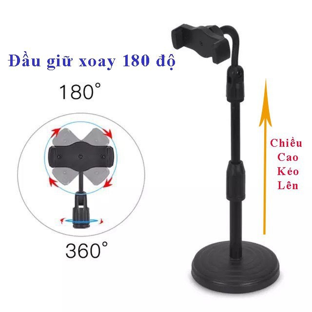 Chân đế để bàn kẹp điện thoại khi livestream, xem phim xoay 360 độ thông minh