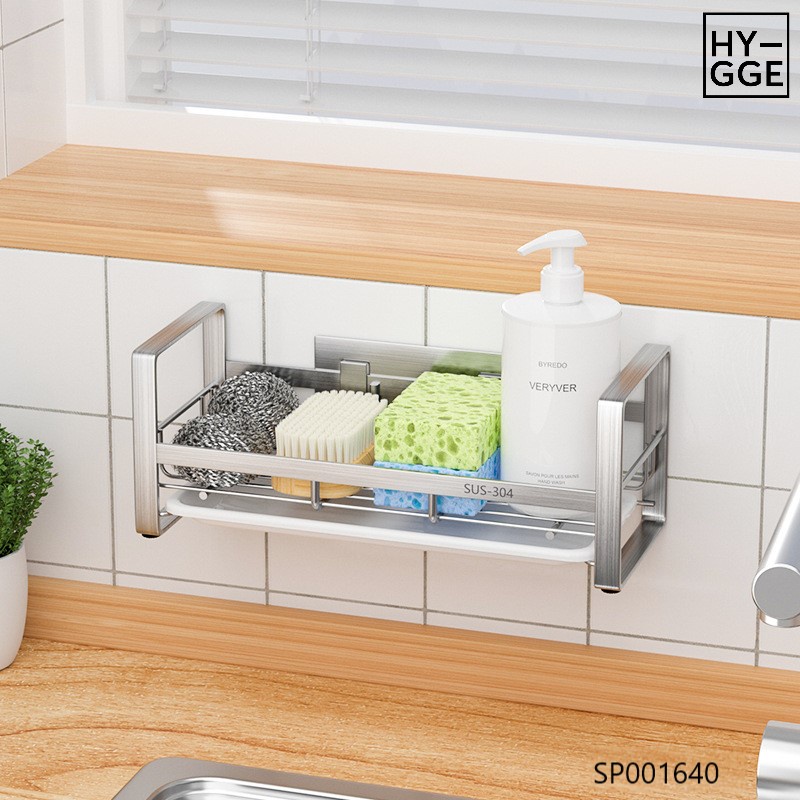 Kệ Inox Để Miếng Rửa Bát Dán Tường Kèm Khay Hứng Nước Tiện Lợi | Giá Đựng Giẻ Rửa Chén, Để Dụng Cụ Để Đồ Rửa