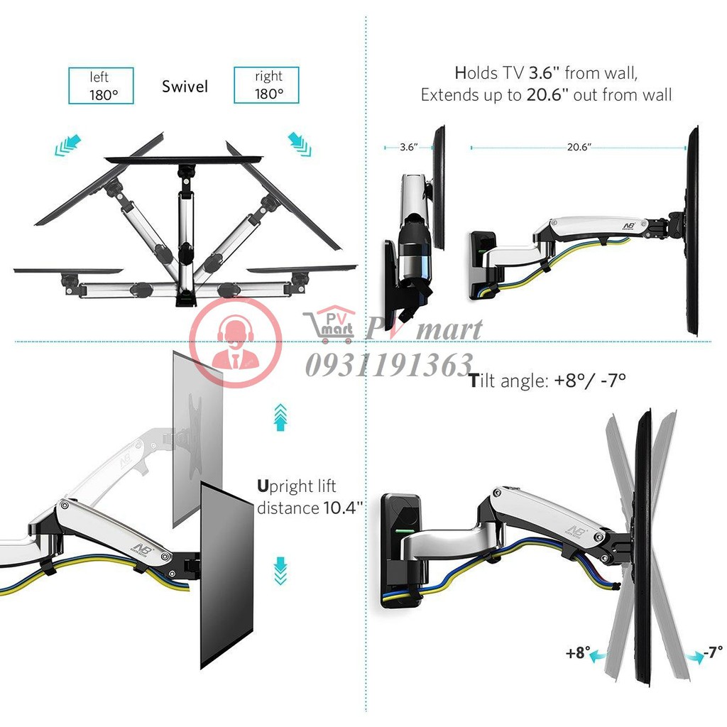 Giá treo khung treo tivi đa năng NB-F500 cho tivi 43-65 inch có thể nâng lên hạ xuống được (hàng nhập khẩu)