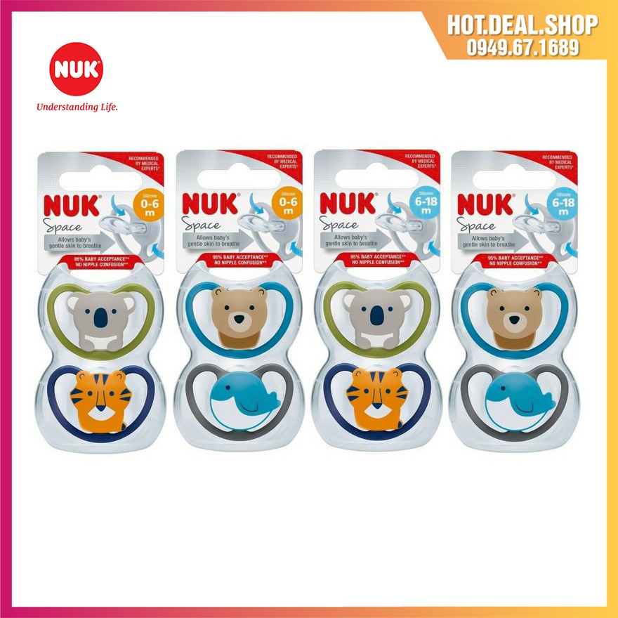 Bộ 2 ti giả chỉnh nha NUK Space Silicone 0-6m, 6-18m, 18-36m