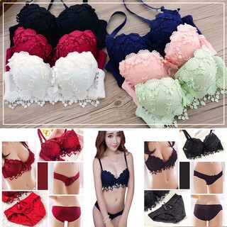 Set áo ngực có gọng nâng ngực + quần lót phối ren hoa quyến rũ thời trang cho nữ