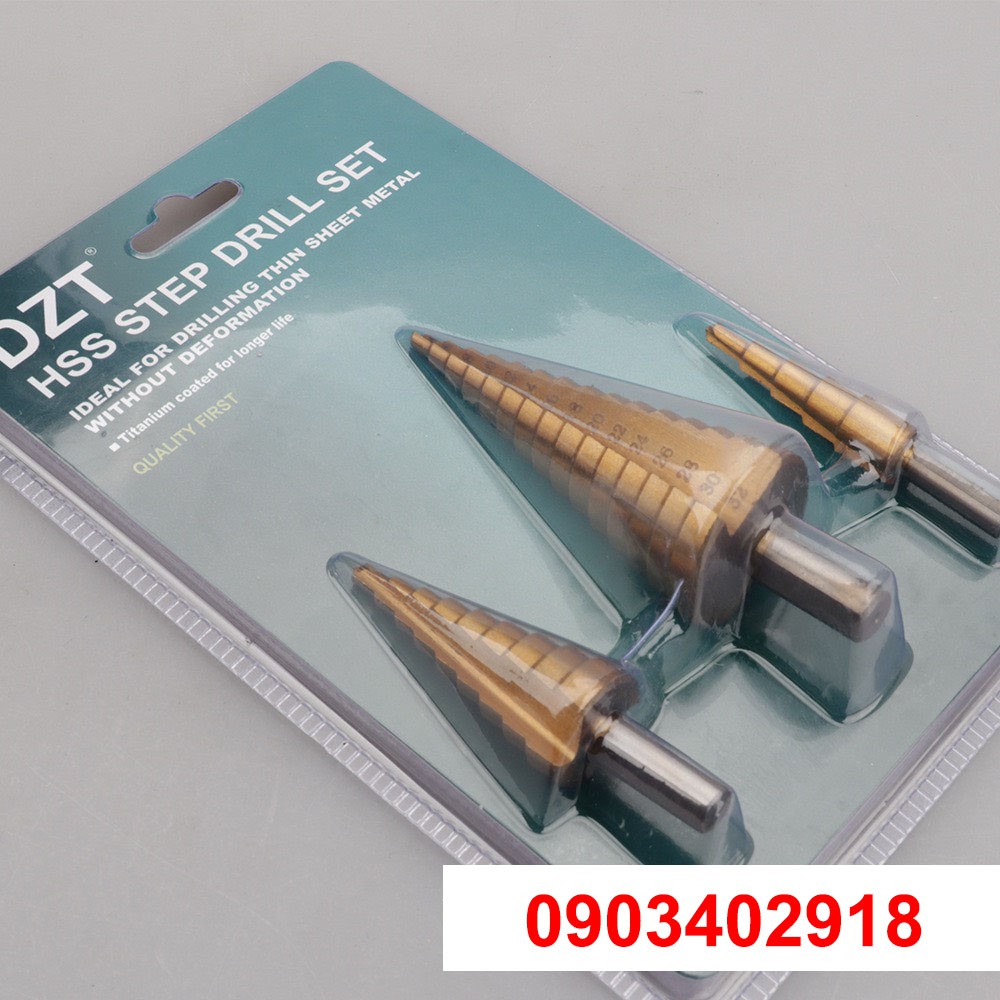Bộ 3 Mũi Khoan Tháp HSS Mạ Titan Chuôi Trụ