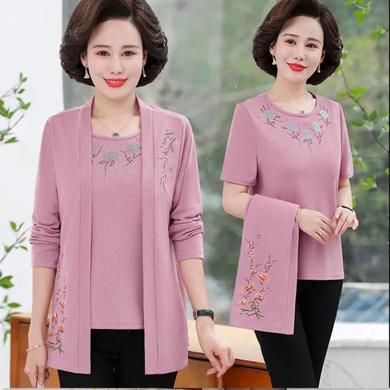 Set Áo Sơ Mi Tay Ngắn + Áo Khoác Thời Trang Mùa Xuân Dành Cho Nữ Độ Tuổi Trung Niên 40-50