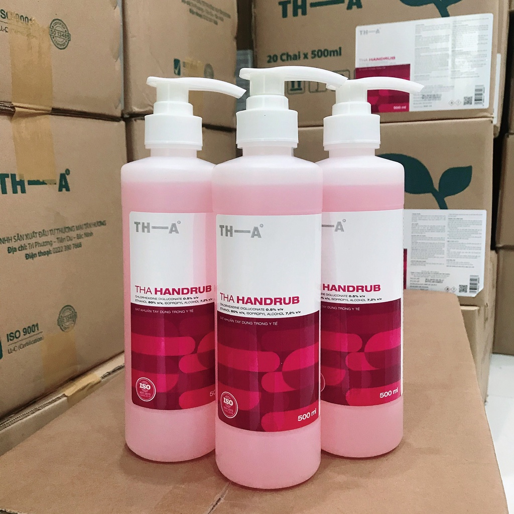 Nước rửa tay khô diệt khuẩn THA HANDRUB diệt khuẩn toàn diện, hương thơm sả chanh nhẹ nhàng, chai 500ml