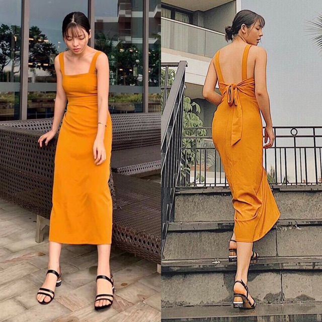 [Mã FATHANG5 giảm 10K đơn 50K] ĐẦM VÀNG MIDI THẮT NƠ LƯNG | BigBuy360 - bigbuy360.vn