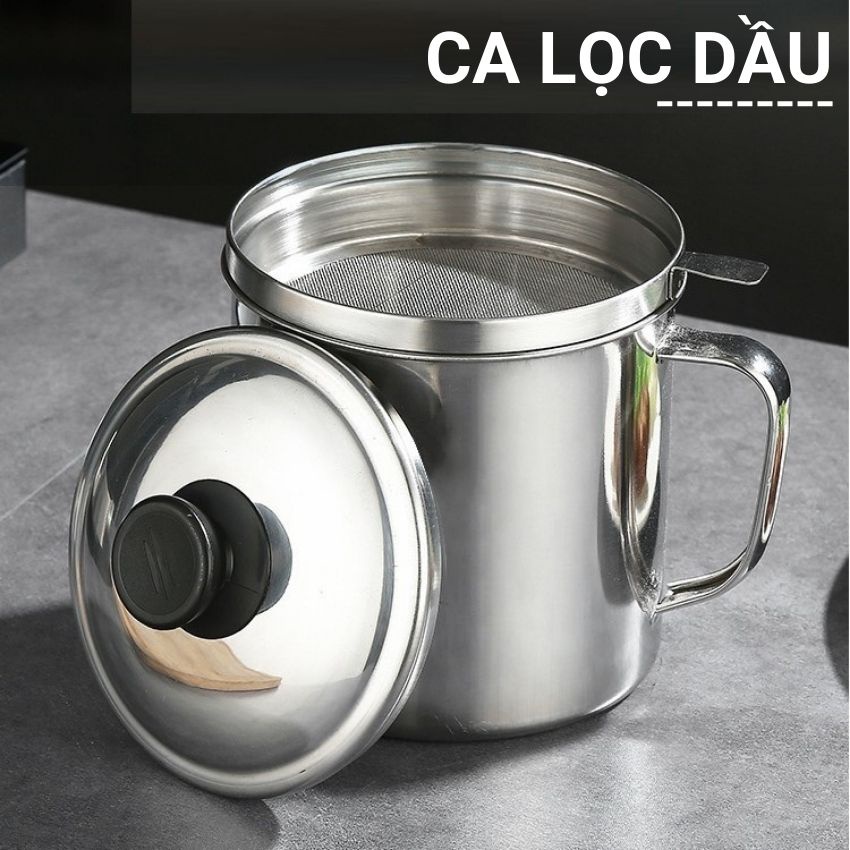 Ca lọc dầu inox 304 không gỉ dung tích 1,2L có nắp đậy và khay lọc tiện lợi kiêm hủ đựng 2 in 1 tiện dụng an toàn Angola