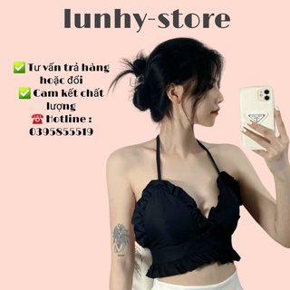 Áo yếm hai dây dáng croptop chất thun dày dặn co giãn áo kiểu yếm choàng cổ croptop nữ đẹp ôm body hở lưng cực sexy