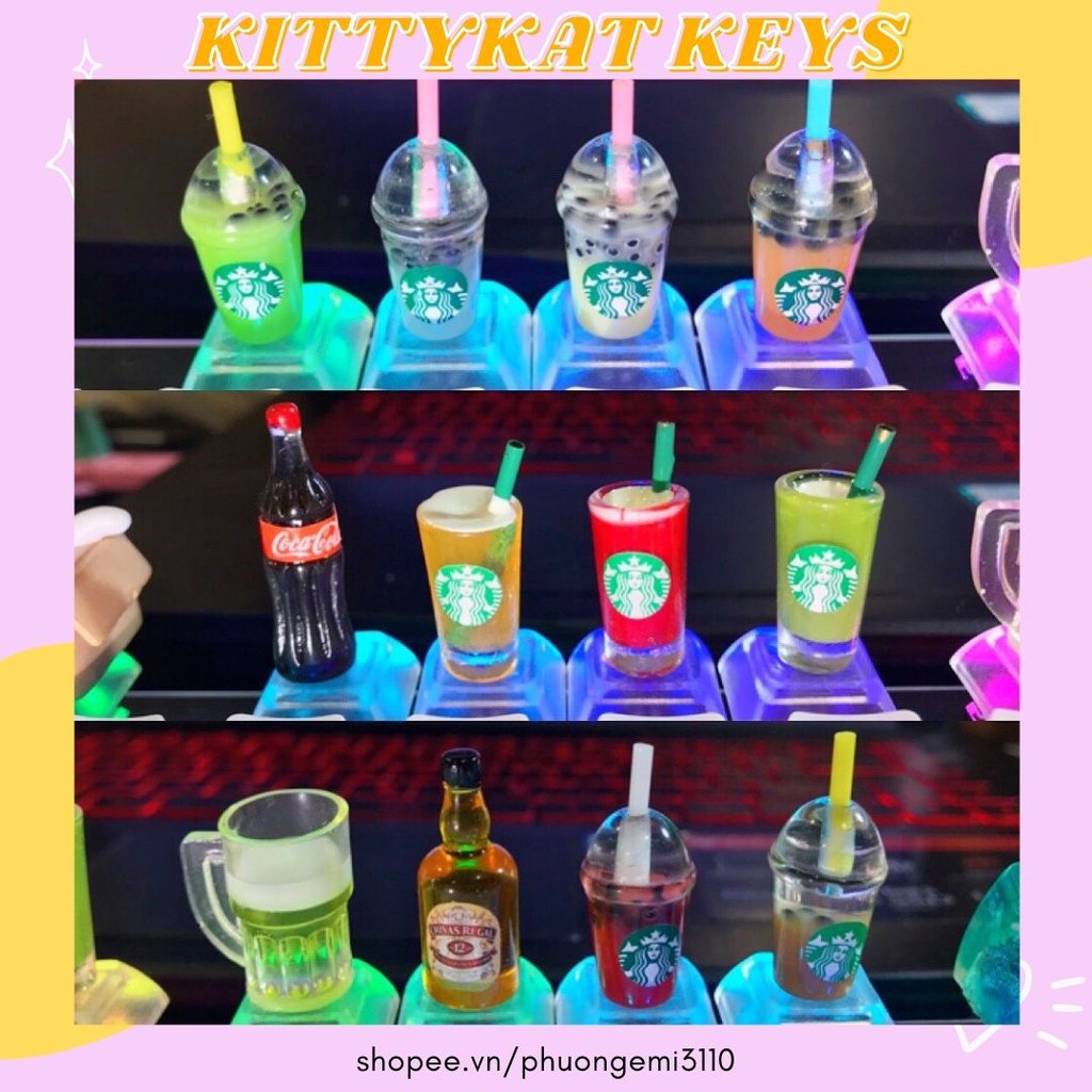 Keycap đồ uống xuyên led 🥤🧋🍺🍾 keycaps trà sữa trang trí bàn phím cơ gaming