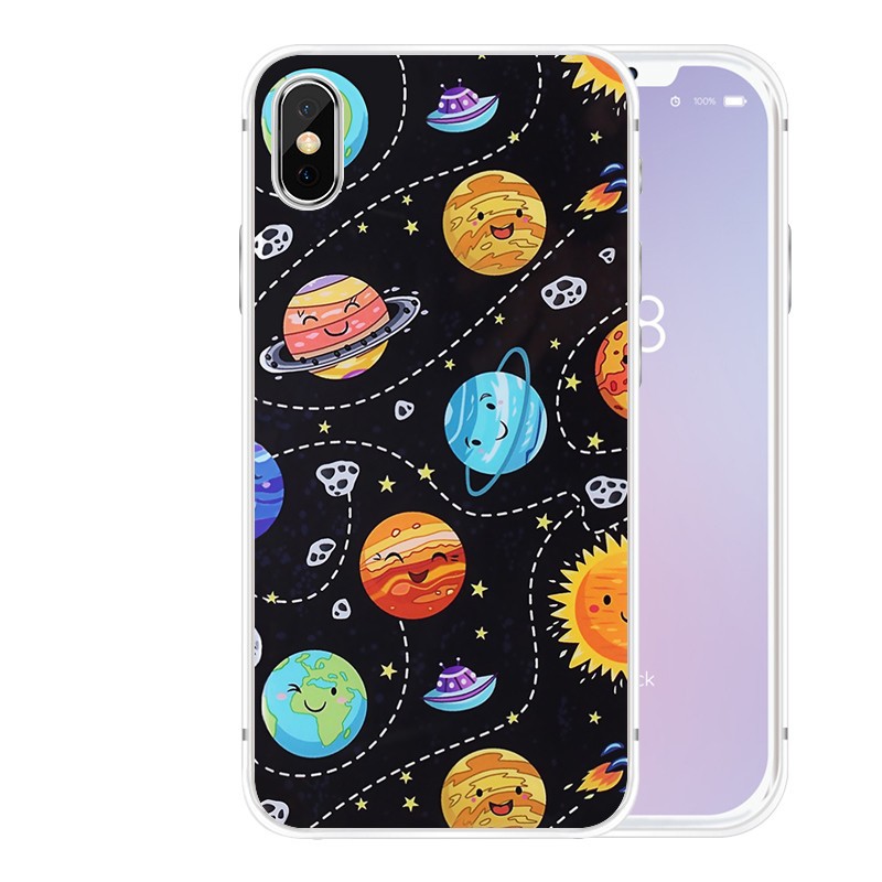 Ốp lưng điện thoại nhựa mềm iPhone 5 5s SE X 6 6s 7 8 6SP 6P 7P 8P màu đen hình các hành tinh | BigBuy360 - bigbuy360.vn