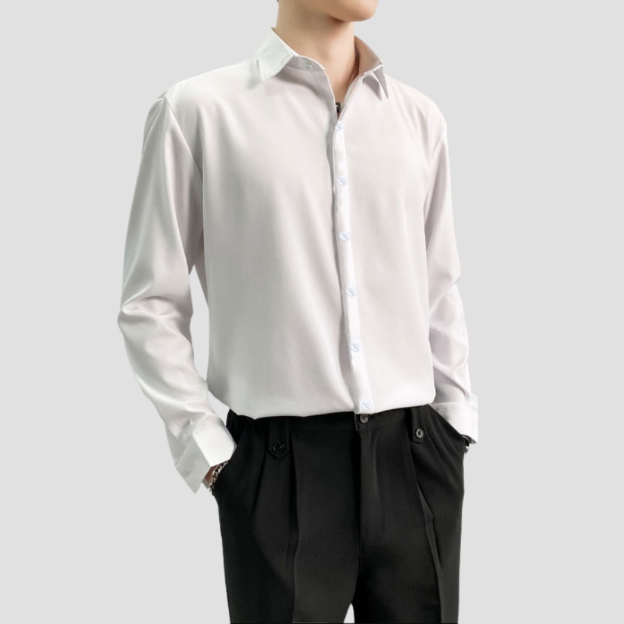 Áo sơ mi nam trơn TCE dáng ôm dài tay kiểu cơ bản vải cotton hơi co dãn thoáng mát