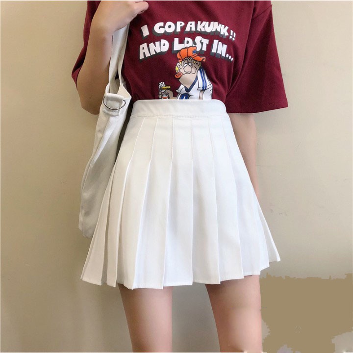 Chân váy tennis xếp ly màu trắng đen xếp li skirt cạp lưng cao ngắn chữ a phong cách ulzzang-Minxy sop