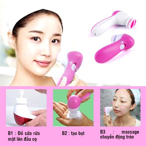 Máy Rửa Mặt Massage 5 Đầu - Máy mát xa mặt cầm tay tiện lợi
