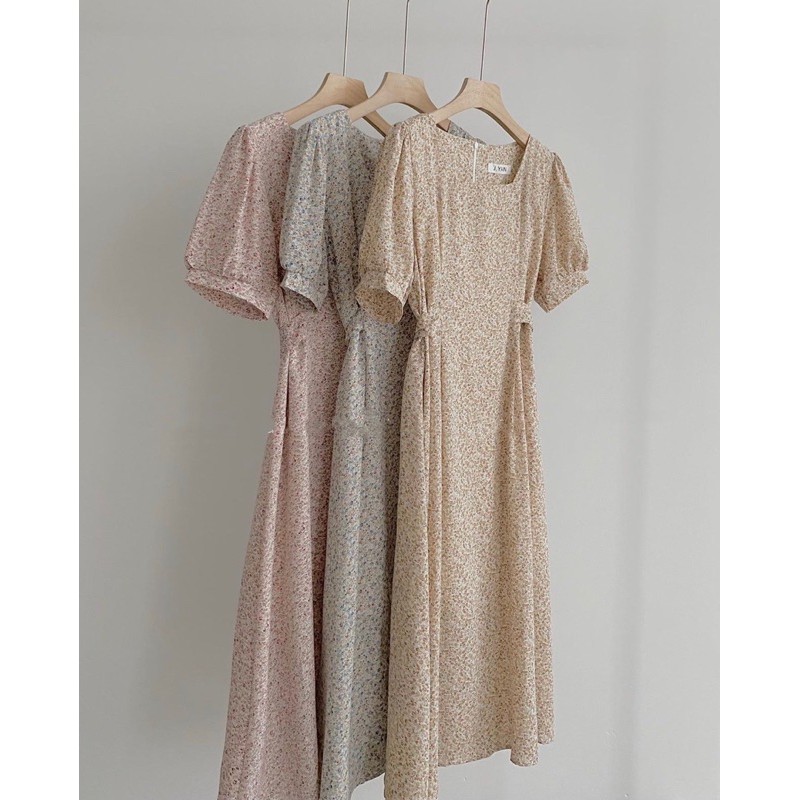 VAY HOA NHÍ CỘC TAY CỔ VUÔNG NƠ EO | BigBuy360 - bigbuy360.vn