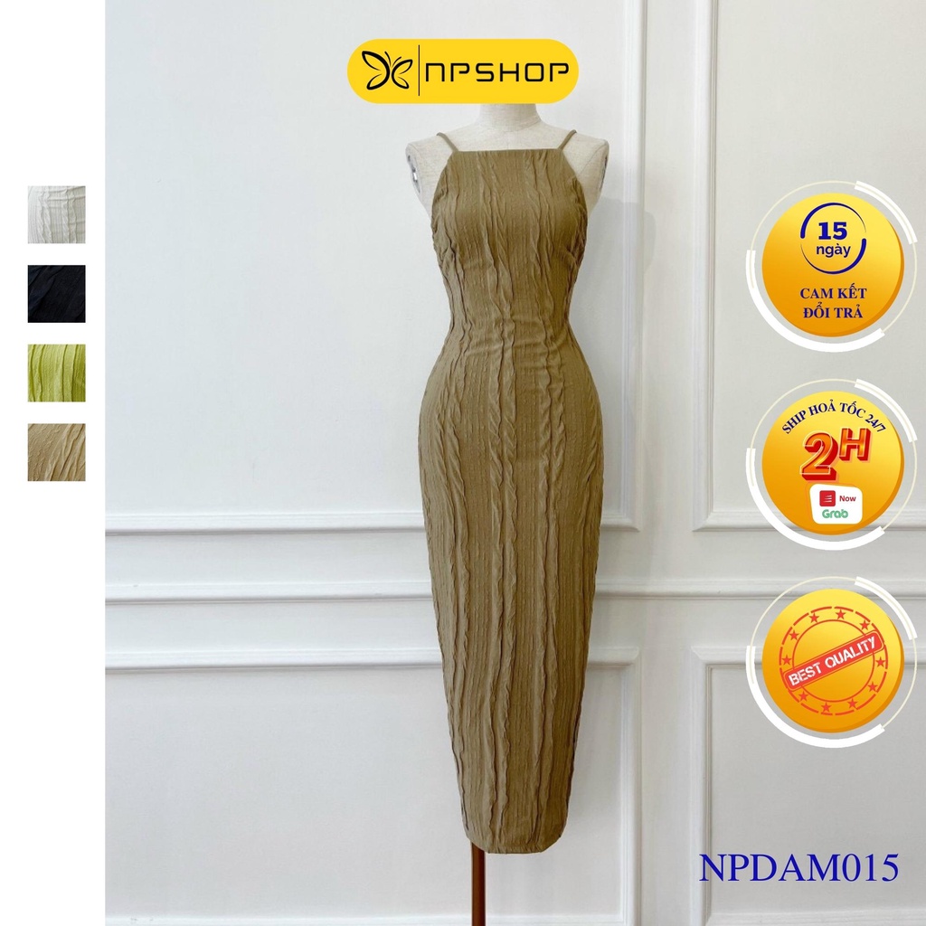 Đầm yếm nữ body dáng dài, đầm hai dây midi ôm xẻ tà sau NPDAM015