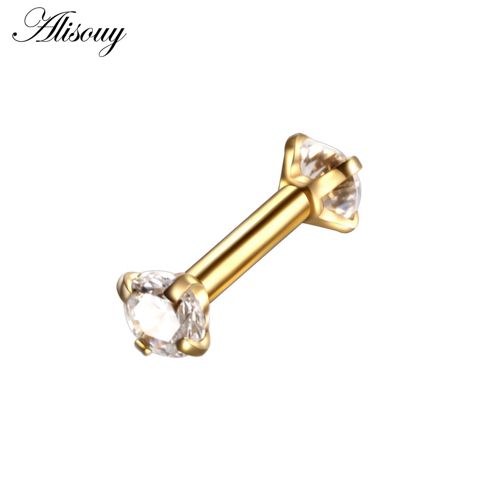 Khuyên xỏ sụn tai đính đá pha lê nhiều màu 16g 1.2x6 x 3mm