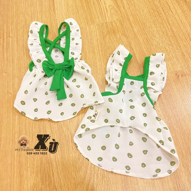 Đầm gấu đính nơ xanh mùa hè cho chó mèo, hàng thiết kế form tiểu thư cho thú cưng xupetfashion