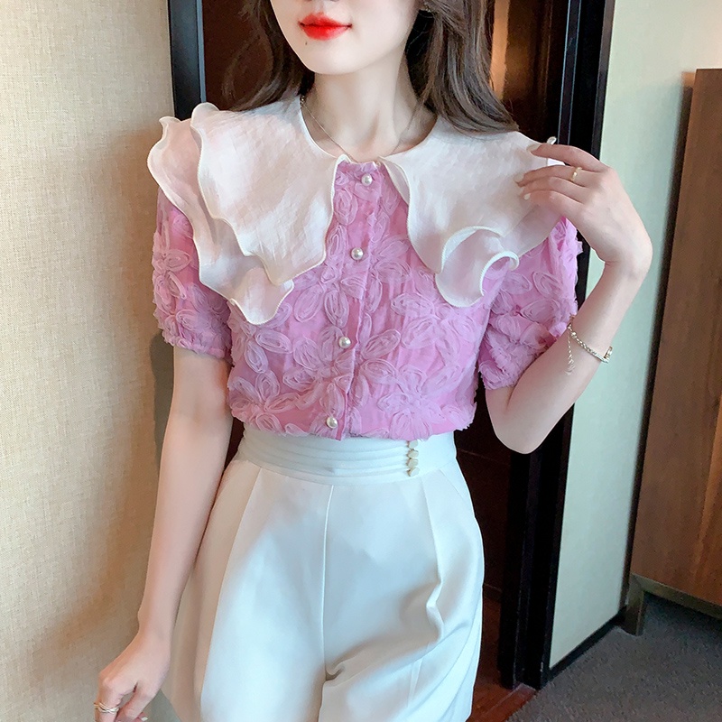 Áo Sơ Mi Ngắn Tay Cổ Búp Bê Thời Trang Dành Cho Nữ