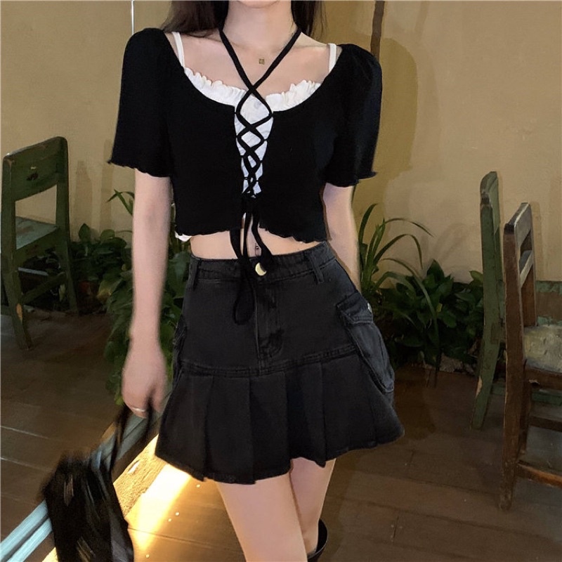 Set crotop thắt dây phối áo hai dây sexy hot trend | BigBuy360 - bigbuy360.vn