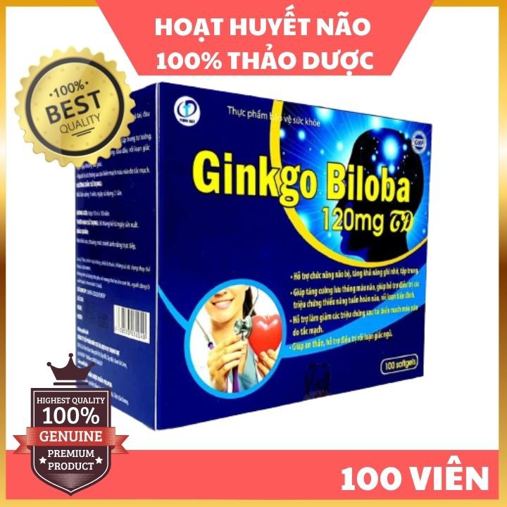 Ginkgo Biloba - Hỗ trợ chức năng não bộ, Giúp tăng cường lưu thông máu não, Hỗ trợ giảm rối loạn giấc (Hộp 100 viên)