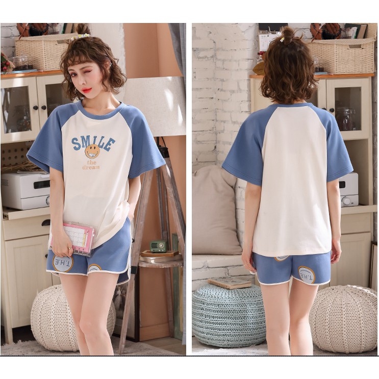 Bộ Mặc Nhà, Bộ Ngủ Quần Đùi Cotton Cao Cấp - Trẻ Trung, Cá Tính - Phong Cách Hàn Quốc | BigBuy360 - bigbuy360.vn