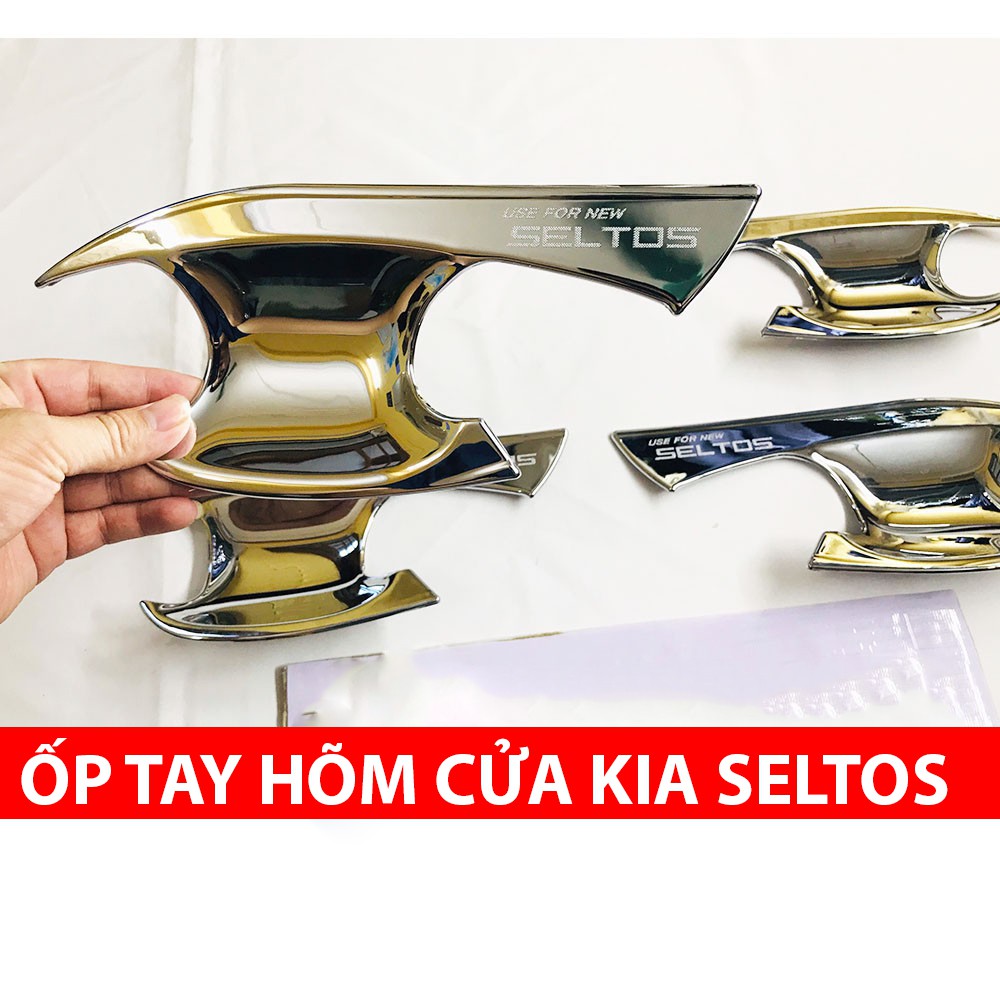 Ốp tay nắm, hõm cửa, chén cửa xe Kia Seltos 2020 mạ crom cao cấp