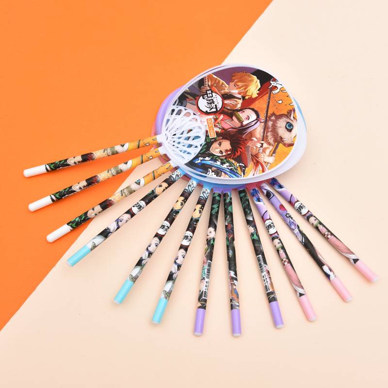 Bộ 4 cây bút bi ngòi 0.5mm mực màu xanh dương in hình vẽ các nhân vật trong Kimetsu no Yaiba dễ thương có bán lẻ