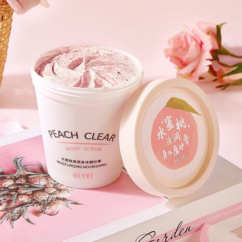 Tẩy tế bào chết da body đào Heyxi Peach Clear tẩy da chết body kem thải độc tố da TTB02