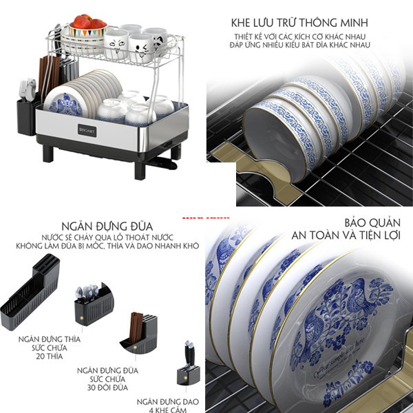 Giá để bát  2 tầng sinoart 2 tầng cao cấp