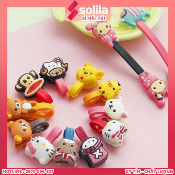 Dụng cụ thu gọn tai nghe, dây cáp sạc silicon mẫu mới dễ thương có cúc bấm tiện lợi