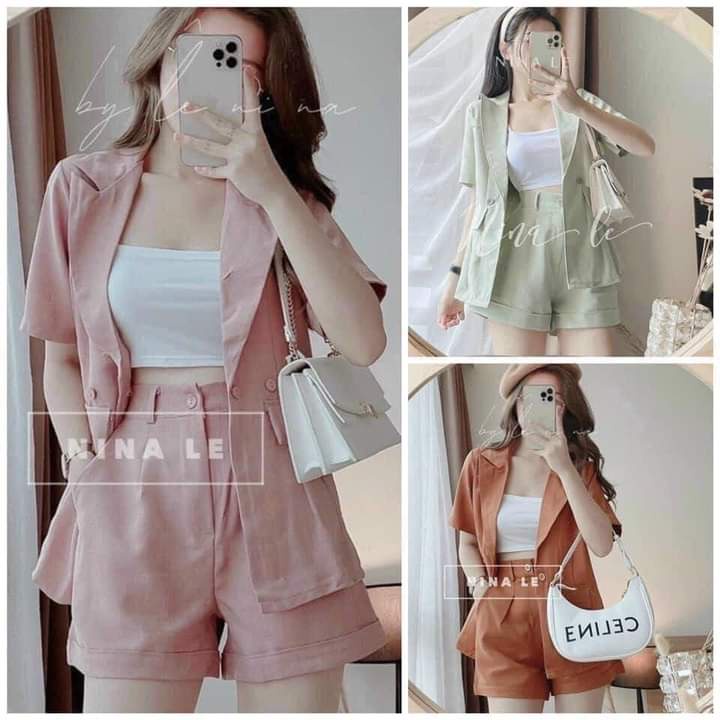 Sét 3 món áo khoác tay ngắn kèm áo trong & quần đùi cực xinh