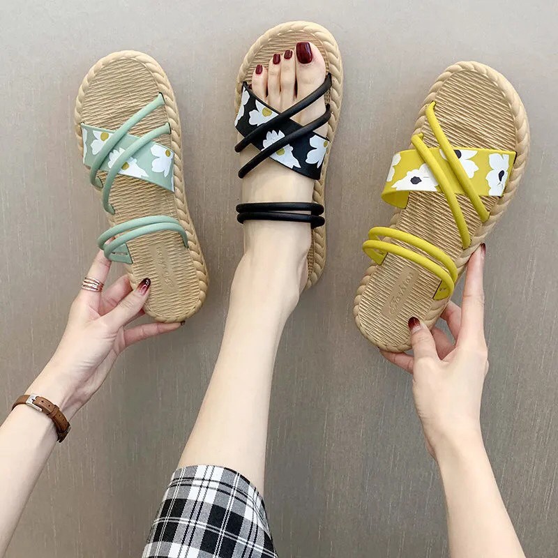 Dép Dây Đi Biển Họa Tiết Hoa Quai Chéo Dành Cho Bạn Nữ Dễ Phối Trang Phục