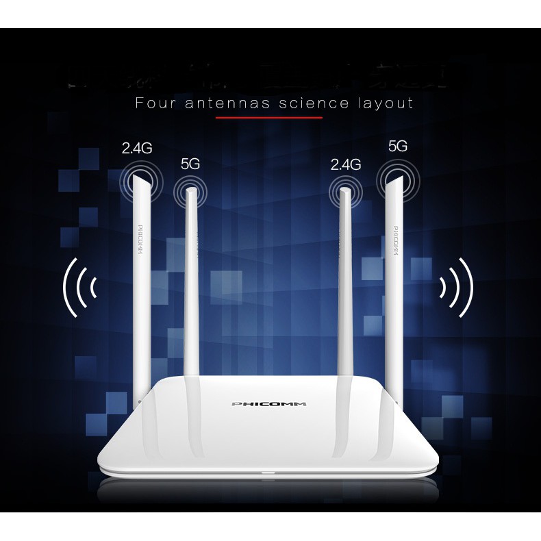 Bộ phát wifi Phicomm K2 chuẩn AC1200 2 băng tần 4 anten chịu tải cao cực kỳ ổn định hỗ trợ Padavan/Openwrt Gocloud | BigBuy360 - bigbuy360.vn
