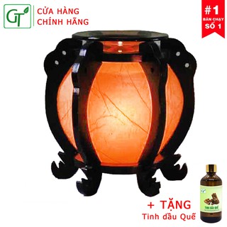Đèn xông tinh dầu 💞freeship💞 đèn tinh dầu gỗ tròn cao cấp + tặng tinh dầu quế 10ml + tặng bóng dự phòng