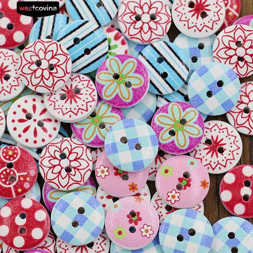 Set 100 nút hình tròn họa tiết đa dạng tự làm may vá thủ công