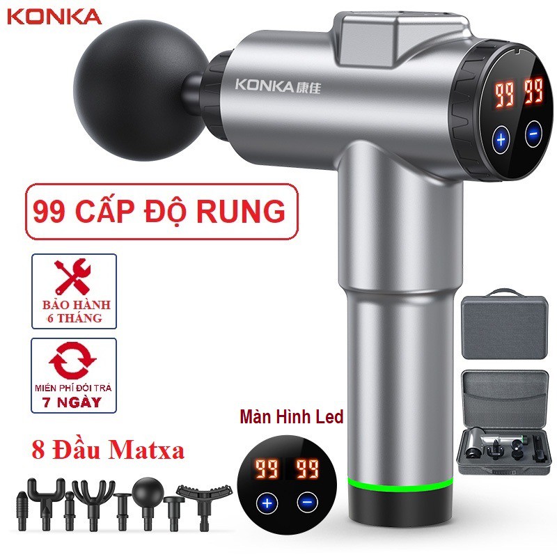 Súng massage KONKA cầm tay 8 đầu 99 chế độ - Súng bắn massage trị liệu đau mỏi vai gáy
