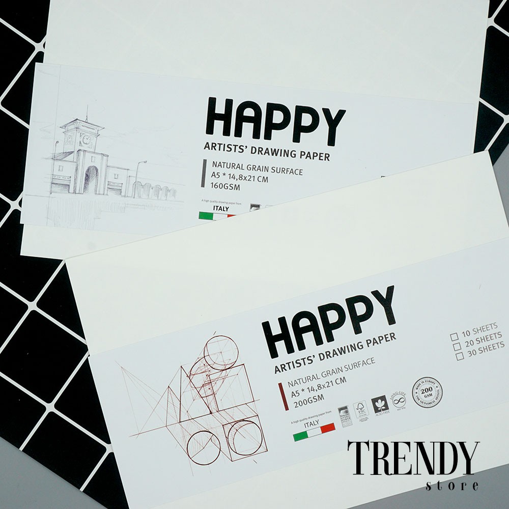 Giấy vẽ Happy Artists’ Drawing Paper 160gsm/200gsm size A5/A4