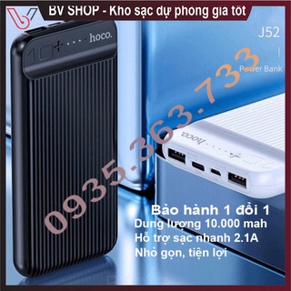 Cục xạc sạc dự phòng 10000 mAh HOCO J52 Hai cổng ra có thể sạc cùng lúc 2 thiết bị rất tiện dụng, hỗ trợ sạc nhanh 2.1A