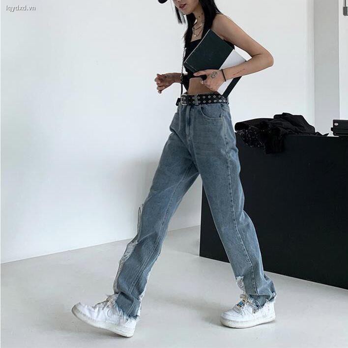 Quần jeans lưng cao ống rộng kiểu dáng thời trang dành cho nữ 2021