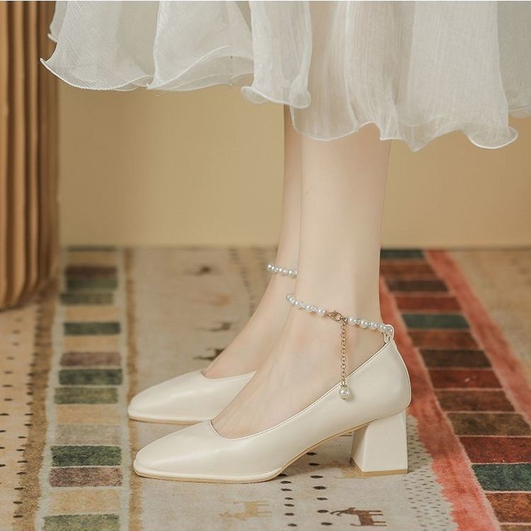 Giày Cao Gót Mũi Vuông Size Lớn 35-43 Thời Trang Pháp Dành Cho Nữ / 41-42