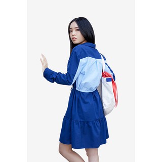 TheBlueTshirt - Eclipse Dress - Đầm Xoè Tay Dài Phối Xanh